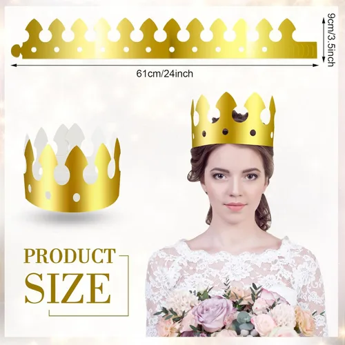 Miniatura 2 de Crtiin 100 piezas de coronas de papel doradas para fiesta de cumpleaños a granel para adultos, estudiantes de aula, suministros de sombrero, regalos