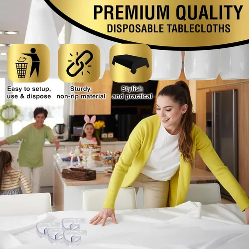 Miniatura 2 de Mantel de plástico negro desechable para fiestas, paquete de 12 unidades, manteles gruesos de plástico negro, buenos para bodas, cumpleaños, picnic