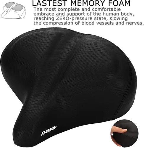 Miniatura 3 de DAWAY C40 Asiento de bicicleta ultra cómodo de gran tamaño, acolchado de espuma viscoelástica, asiento de bicicleta extra ancho, cojín ergonómico