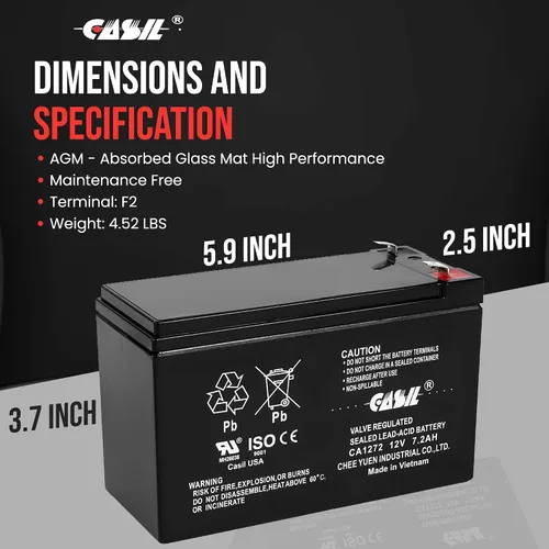 Miniatura 6 de Casil Paquete de 2 baterías para UPS de 12V 7.2Ah – Reemplazo para APC Back-UPS XS 1000, BX1000G, RS1500 – Batería de respaldo SLA AGM
