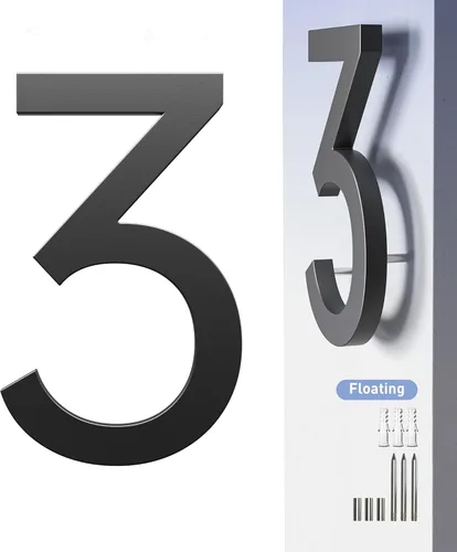 Miniatura 7 de Números de Casa para Exterior Número de Dirección - 7 Pulgadas Número de Casa Moderno de Metal Negro 6, Números de Puerta Flotantes Grandes 3D