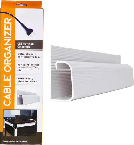 Simple Cord - Paquete de 5 cables de canal J de 16 pulgadas para debajo del escritorio, organizador de cables adhesivo fácil de instalar para