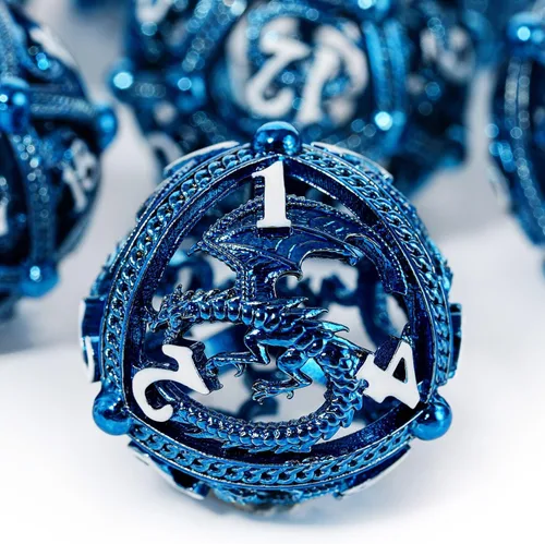 Miniatura 21 de Juego de dados de metal para DND – Diseño único de orbe hueco redondo para un mejor rodamiento – Hermoso juego de nudos celtas para juegos de rol