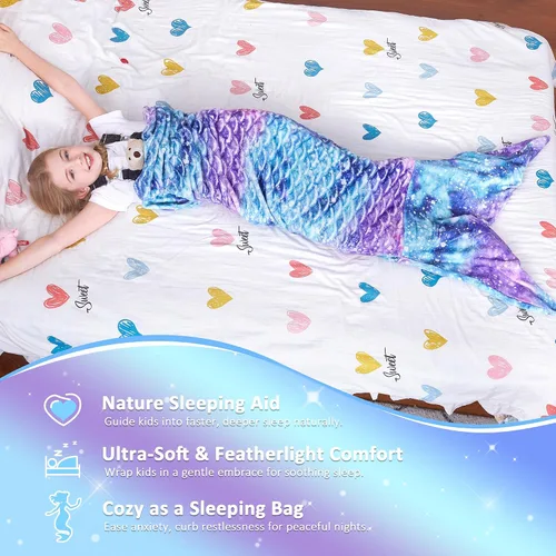 Miniatura 5 de Catalonia Manta de cola de sirena para niños, manta de franela de felpa súper suave para niñas, galaxia, patrón de escamas de pez, idea de regalo