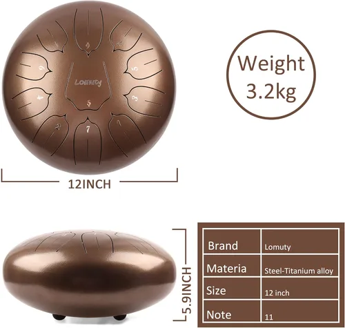 Miniatura 3 de Tambor de lengua de acero de 12 pulgadas, 11 notas para adultos, instrumento etéreo de metal para meditación y yoga con libro de música, mazos