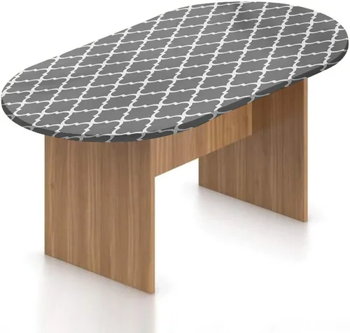 Miniatura 25 de XISUNYA Mantel ovalado ajustable, mantel de poliéster con bordes elásticos grises, diseño digital abstracto suave, estampado urbano moderno, se Gris