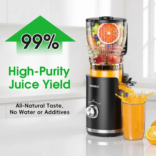 Miniatura 4 de Exprimidor de prensado en frío con canal de alimentación de 5.8 pulgadas de ancho, exprimidor de masticación lenta de 300 W para frutas y verduras