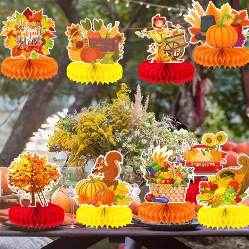 Miniatura 6 de 9 piezas de decoración de centro de mesa de otoño, decoración de mesa para fiesta de otoño, centro de mesa de Acción de Gracias, centro de mesa
