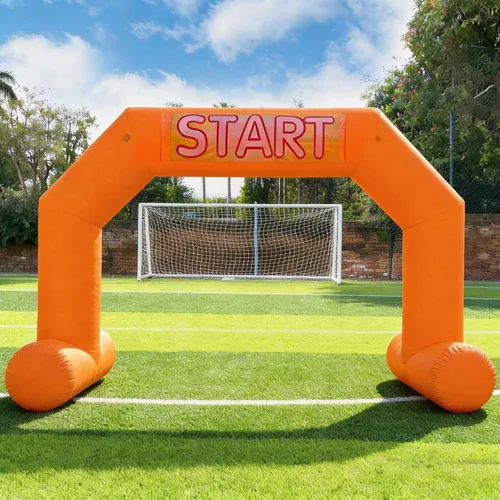 Miniatura 7 de Arco inflable de 20 pies de línea de acabado verde con potente soplador, arco inflable hexagonal al aire libre para carreras de 5 K, fiesta