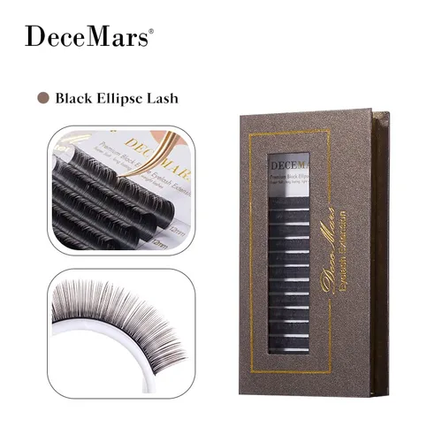 Miniatura 4 de DeceMars Extensiones de pestañas elipse planas de 0.010 in, rizo D, 0.472 in, negro mate, pestañas individuales suaves y ligeras, para uso en salón