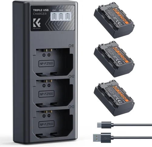 Miniatura 8 de K&F Concept Paquete de 3 baterías NP-FZ100 y cargador de batería LCD actualizado compatible con Sony A7iii, A7iv, A7C, FX3, FX30, A9, A6600, A6700