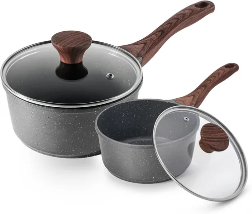 Miniatura 14 de SENSARTE Cacerola antiadherente con tapa, olla pequeña de 1.5 cuartos con revestimiento de granito suizo, mango que se mantiene fresco, olla Gris
