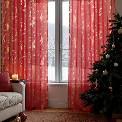 Miniatura 3 de Topfinel - Cortinas transparentes de Navidad de 63 pulgadas de largo para sala de estar, juego de 2 paneles, cortinas con bolsillo para cortinero