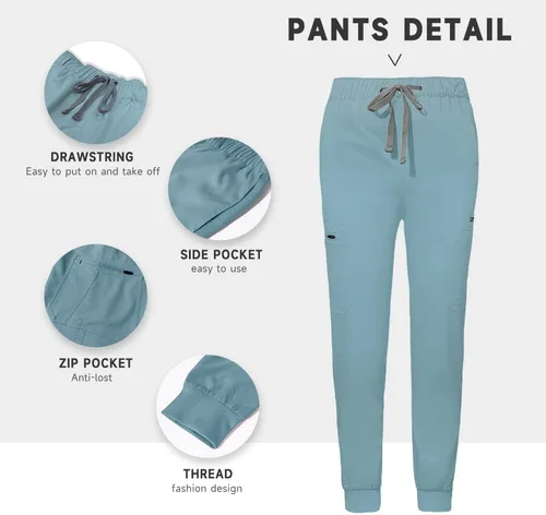 Miniatura 47 de niaahinn Conjunto de uniformes médicos para mujer, uniformes de enfermería, cuello en V clásico y pantalones quirúrgicos para correr