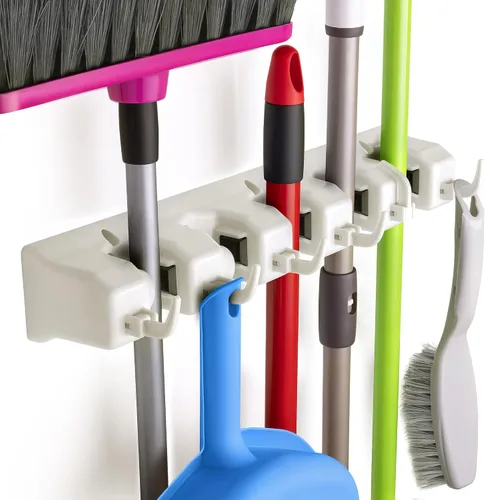Miniatura 10 de Zulay Home Organizador de fregona y escoba de montaje en pared, fácil de instalar, soporte de pared para guardar suministros de limpieza
