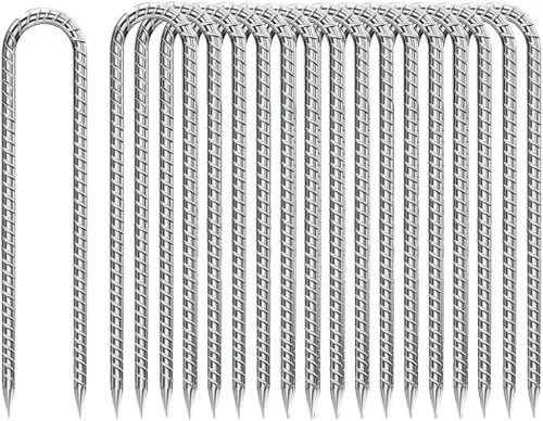 Miniatura 15 de Estacas de Varilla de Refuerzo de 12 Pulgadas, Estacas de Suelo Resistentes con Gancho en J Galvanizado Anti-Óxido, Anclajes de Suelo Resistentes