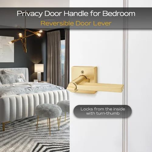 Miniatura 4 de 1 paquete de manijas de puerta doradas, pomos de puerta resistentes para interior de dormitorio y baño, manijas de puerta con cerradura de palanca