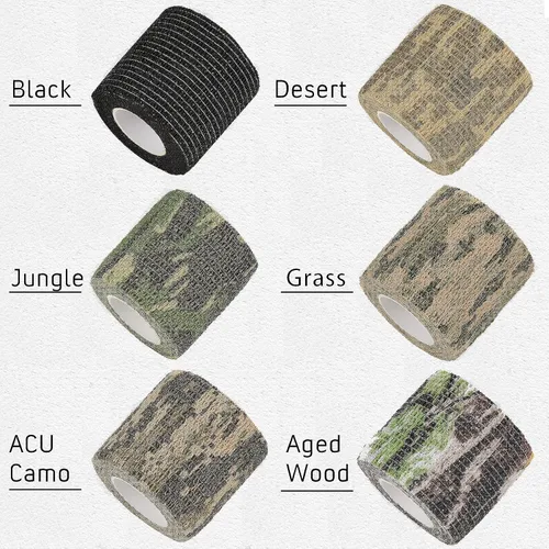 Miniatura 2 de 12 rollos de cinta de camuflaje de camuflaje de vendaje autoadhesivo de 2 pulgadas x 5 yardas, envoltura protectora de camuflaje autoadhesiva