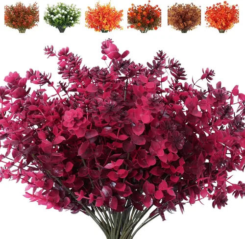 Miniatura 62 de RECUTMS - Flores artificiales, plantas artificiales, resisten los rayos ultravioleta, arbustos sintéticos, para interior y exterior, maceta