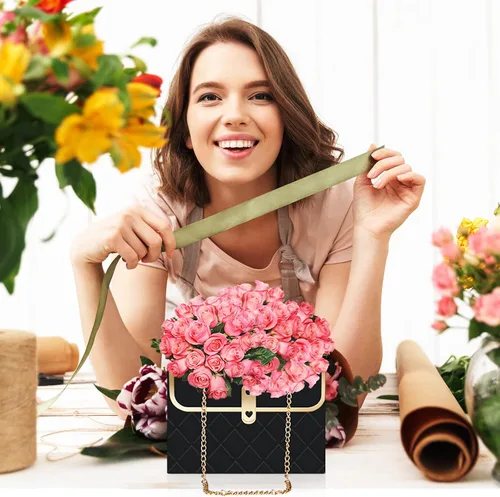 Miniatura 4 de Whaline 6 bolsas de papel de flores con cadena de metal, ramo de almacenamiento, bolsa de floristería, bolsa de mano, cesta de envoltura de ramo