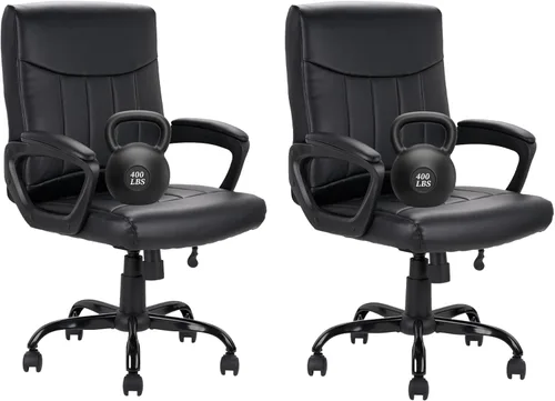 Miniatura 10 de CLATINA - Silla ejecutiva de oficina con respaldo medio de cuero, soporte lumbar y reposabrazos acolchados, diseño ergonómico ajustable y giratorio