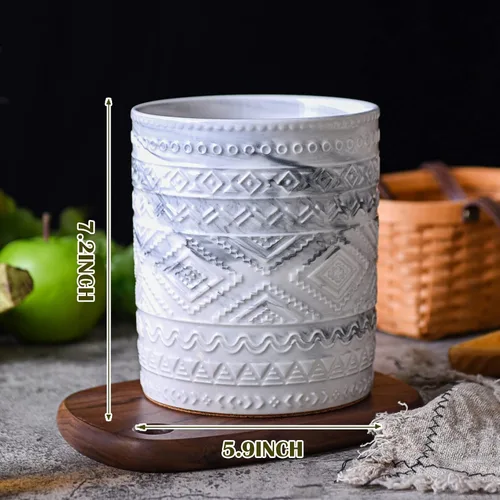 Miniatura 2 de Yundu Tenedor de utensilios de cocina de mármol de cerámica gris para encimera, utensilio para decoración casera 2-Gris