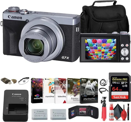 Cámara digital Canon PowerShot G7 X Mark III (plata) (3638C001) + tarjeta de memoria de 64 GB + batería NB13L + cargador + lector de tarjetas +