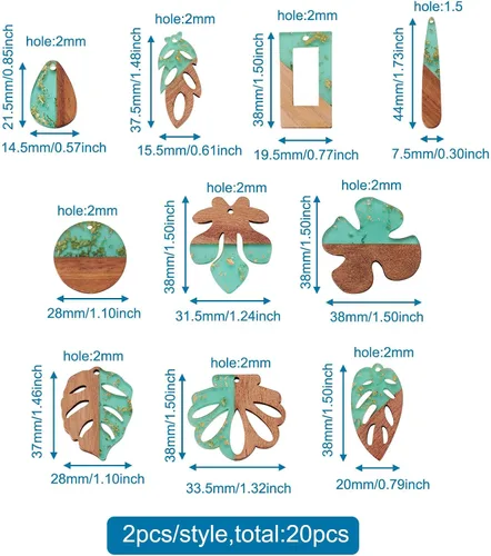 Miniatura 4 de Beadthoven - Dijes de Madera de Resina, Dijes para Hacer Aretes de Bricolaje, Colgantes de Madera de Resina Geométricos, Piezas Bohemias para Aretes