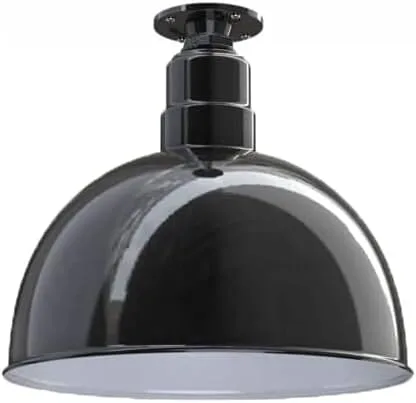 Miniatura 75 de Steel Lighting Co. Colgante de cuenco rosa Lámpara montada en el techo Cúpula de 15 pulgadas vástago de 12 pulgadas Estilo granero de acero