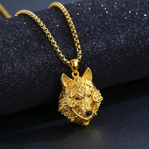 Miniatura 4 de Twoowl Collar de cabeza de lobo para hombre, plata de ley 925, oro con colgante de lobo, collar Fenrir nórdico pagano, joyería punk para hombres