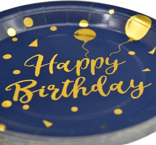 Miniatura 7 de Sirve 25 invitados, 200 unidades de platos desechables de feliz cumpleaños y servilletas suministros para fiesta, juegos de decoración de fiesta