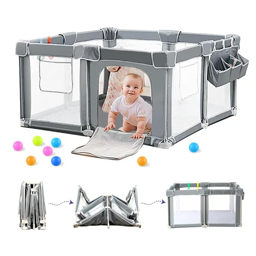 CAPAKIDS Corralito plegable para bebés de 50 x 50 pulgadas con alfombra, listo para usar fuera de la caja para bebés y niños pequeños, patio de