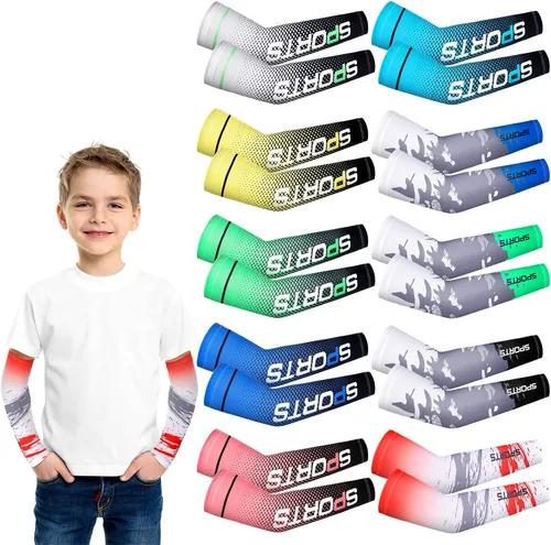 Miniatura 7 de Xuhal 10 Pairs Arm Sleeves for Kids Baseball UV Sun Protection Cooling Arm Sleeves Boys Football Basketball