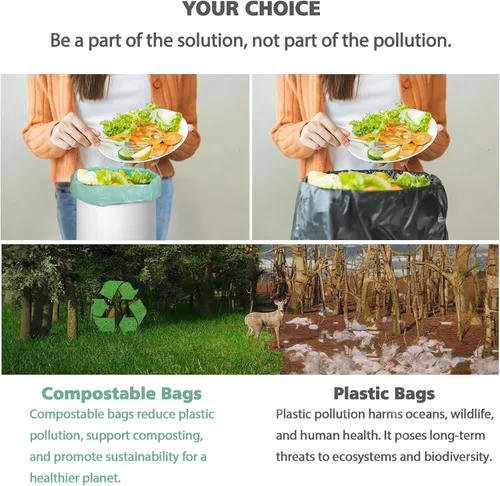 Miniatura 3 de AYOTEE - 200 bolsas de basura pequeñas compostables, bolsas de basura compostables de 1.2 galones, bolsas de compost fuertes sin perfume, se adaptan