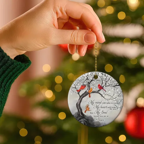Miniatura 6 de HYTURTLE My Mind Still Talks to You - Adorno de Cerámica Círculo Cardenal - Adorno Navideño Conmemorativo Regalos por la Pérdida de un Ser Querido