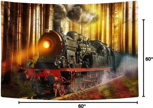 Miniatura 4 de Bzhilja Tapiz de tren de vapor, tapiz vintage retro antiguo de tren de motor, antiguo tren antiguo en vías de ferrocarril, tren expreso, tren