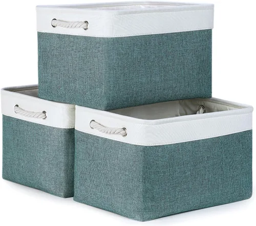 Miniatura 62 de Bidtakay Cestas de almacenamiento de tela con asas [paquete de 2] organizador de lona grande de 16 x 11.8 x 11.8 pulgadas, canastas altas plegables