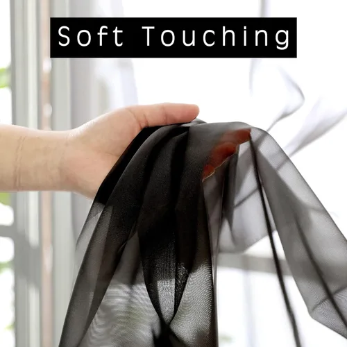 Miniatura 4 de OVZME 2 cortinas traslúcidas negras de 96 pulgadas de largo para sala de estar, cortinas de gasa ligeras y aireadas, con bolsillo superior para Negro