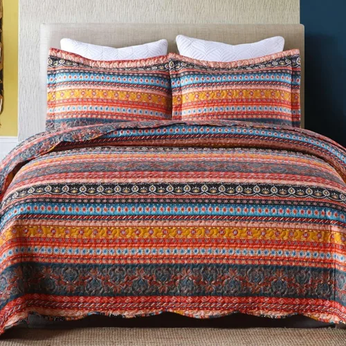 Miniatura 12 de MarCielo Juego de ropa de cama bohemia, colcha acolchada de 3 piezas, azul, King, poliéster