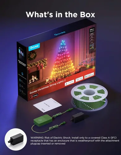 Miniatura 7 de Luces Navideñas Govee Christmas Lights 2, Luces de Cadena Navideñas RGBWIC de 99 Pies con 300 LEDs con Función de Mapeo de Formas, Decoración LED