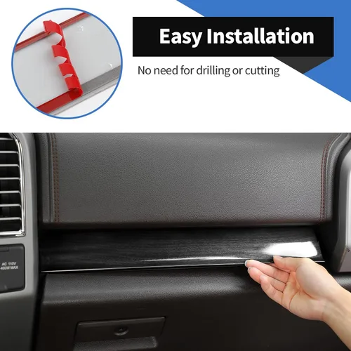 Miniatura 4 de Voodonala para Ford F-150 2015-2020 Cubierta de Panel de Consola Central Compatible con Ford F150 2015-2020 (ABS, Madera Negra, 4 Piezas/Set)