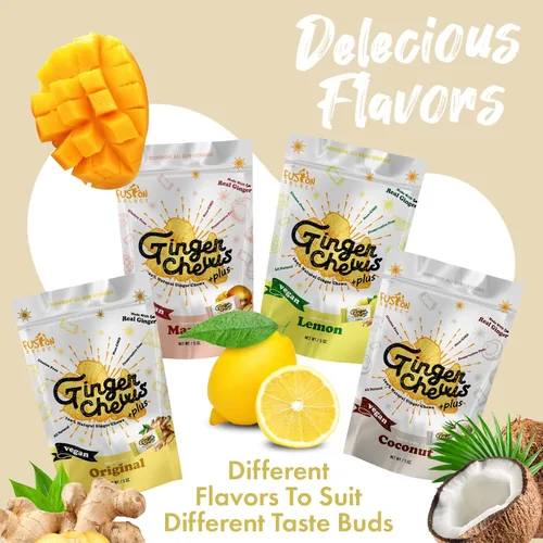 Miniatura 5 de Fusion Select Caramelos masticables de jengibre - Dulces delicias confitadas suaves de Indonesia - Promueve el alivio de las náuseas matutinas