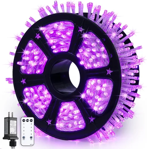Miniatura 32 de JMEXSUSS 150 luces LED azules de Navidad para interiores y exteriores, luces de cadena conectables de 59 pies con enchufe, 8 modos de luces de hadas