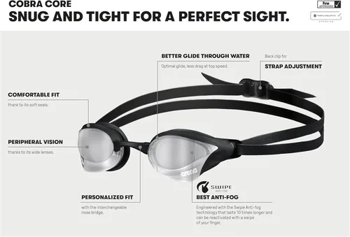 Miniatura 2 de Arena Gafas de natación de carreras unisex Cobra Core Swipe antivaho para hombres y mujeres con lente de policarbonato con espejo/sin espejo