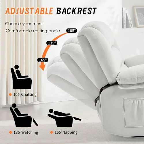 Miniatura 4 de Mecedora reclinable para adultos, silla reclinable giratoria de 360° con masaje y calefacción, mecedora manual con portavasos para sala de estar
