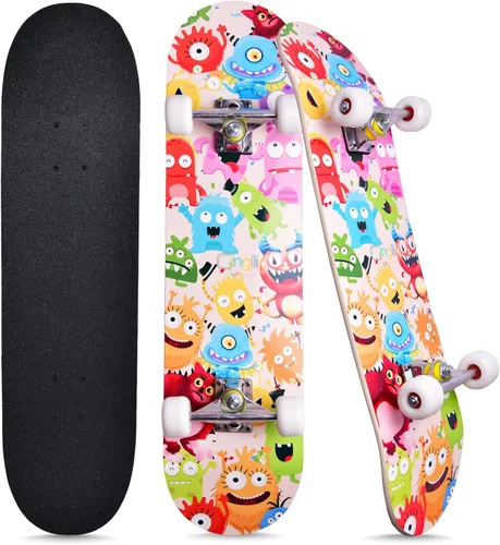 Patinetas para principiantes, niños, niñas y adultos, 31 x 8 pulgadas, 7 capas de arce, cóncavo de doble patada, fascinante fresco, sólido y duradero