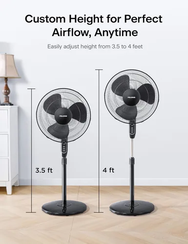 Miniatura 10 de PELONIS Ventilador de pedestal de 16 pulgadas para dormitorio, control remoto, ventilador de pie con temporizador de 7 horas, oscilación de 90°, 3