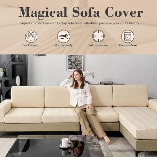 Miniatura 5 de Fundas de cojín para sofá seccional, fundas de asiento elásticas resistentes al desgaste para sofá, fundas protectoras lavables y elásticas