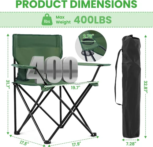 Miniatura 3 de 2 Pack Portable Camping Chairs Folding Lawn Chair Outdoor Lightweight Beach Chair with Cup Holder & Carry Bag for Outside Sports, Fishing, Hiking