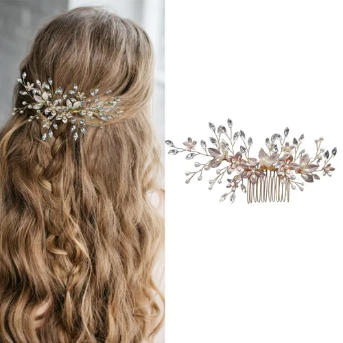 Miniatura 9 de Accesorios para el cabello nupcial hechos a mano con cuentas - Pinzas para el cabello y peines florales para mujer
